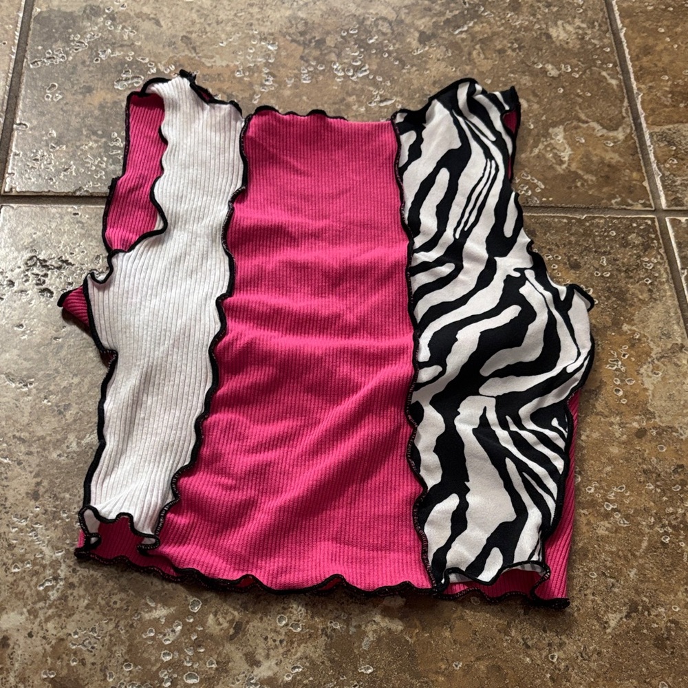 SHEIN Pink and Zebra Print Crop Top
